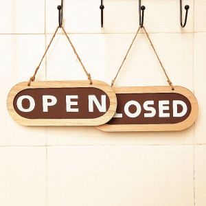 FOUNDTWO OPEN/CLOZED Double Sided Door Sign Wooden Rope Hanging Door Hanging Tag Practical Smooth  Surface Store Closed Board Shop Use