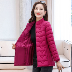 Womens Ultra Light Down Cotton Jacket Autumn and Winter Lightweight Westernized Pure Color Standing Collar Cotton Jacket