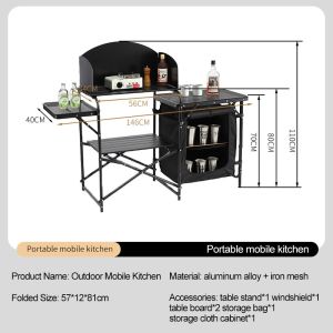 Nearra Portable Stable Aluminum Camping Kitchen Station Easy Setup Multifunctional Outdoor Cook Table