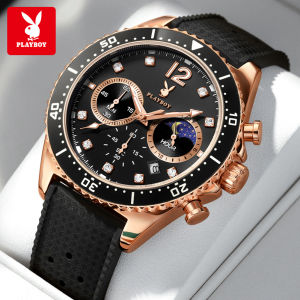 PLAYBOY Watch For Mens Waterproof Original Silicone Strap Fashion Casual Chronograph Luminous Calendar Mens Watches