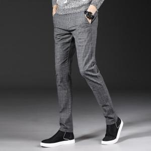 New Fashion Pants Men Casual Elastic Long Trousers Mens Cotton lattice straight gray Work Pant mens autumn Large size 27-38