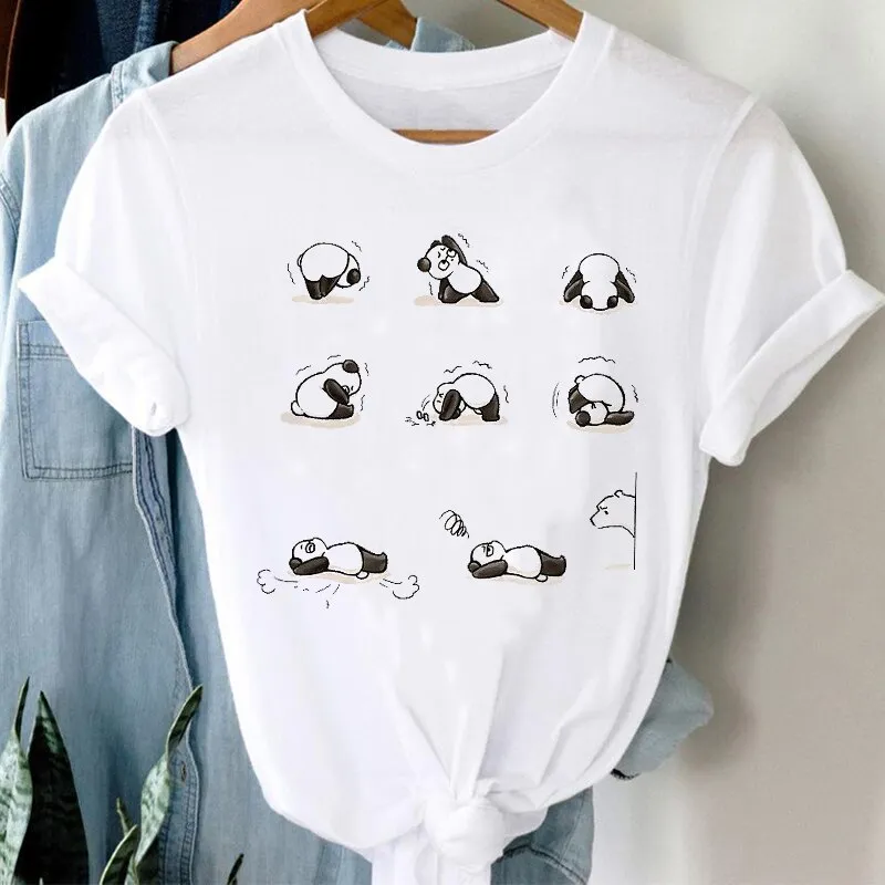 Cheap Summer Tshirts Cartoon T Shirt Women Kawaii Panda Yoga Print