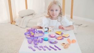 Kids Tea Set Pretend Play Toys Teapot Playset Educational Role Play Gift for Toddlers Girls Boys