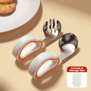 IPIE2 Tự ăn Bộ thìa và dĩa cho bé Silicon Thép không gỉ 316 Bộ dao dĩa cho trẻ em Di động có hộp lưu trữ Đồ dùng ăn uống cho trẻ em Trẻ mới biết đi học ăn