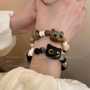 Natural Stone Kitten Beaded Bracelet Handmade Rope Bracelet Cute Hand Jewelry Jewelry Accessories