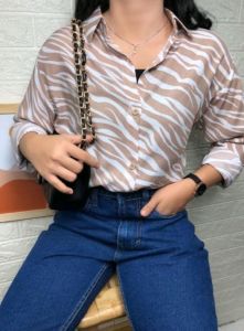 KEMEJA BASIC WANITA MOTIF LEOPARD SERIES 1