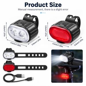 Bicycle Front and Rear Light Set Rechargeable LED Headlight Taillight Portable Floodlight for Road Biking Night Riding