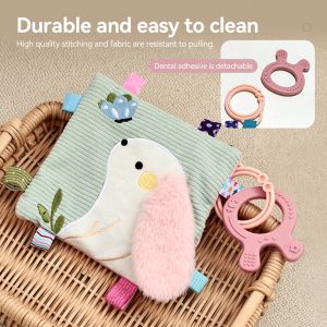Baby Soothing Blanket Early Learning Baby Toy Rabbit Sensory Soothing Blanket Plush Cartoon Rabbit Book with Silicone Teether2026