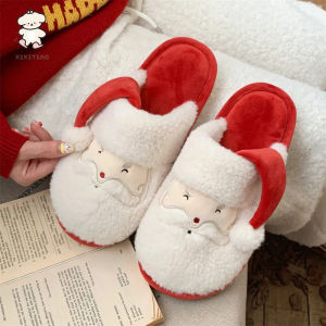 WY-XIXITIAO 2024 Christmas Cotton Slippers Autumn and Winter New Male and Female Cute Santa Claus ins Leisure Warm Plush Confinement Shoes Couple