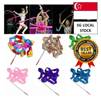 [SG FREE ] 4M Colorful Dance Ribbon Gym Rhythmic Art Gymnastic Streamer Twirling Rod Stick