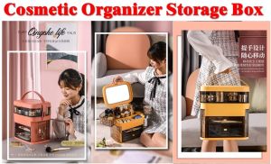 Cosmetic Organizer Storage Box with Mirror and LED Light (SG Local Stocks)