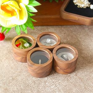 GJ56 Luxury Walnut Wood Rings Holder Round 1/2 Slots Rings Display Case Multi-function Storage Jewelry Organizer Couple