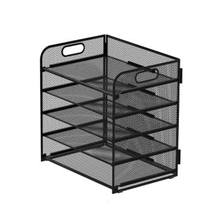 DFVDSPW 5 Tray Mesh Desk Organiser Tray Foldable Metal File Organizer Shelf Easy To Install with Handle Document Letter Storage Organizer Office Supplies