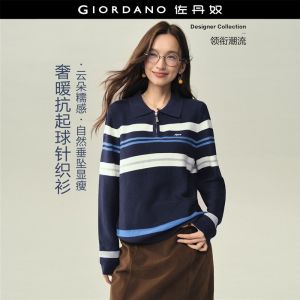 Giordano Women Colorblock striped embroidery sweater Free Shipping 18356615