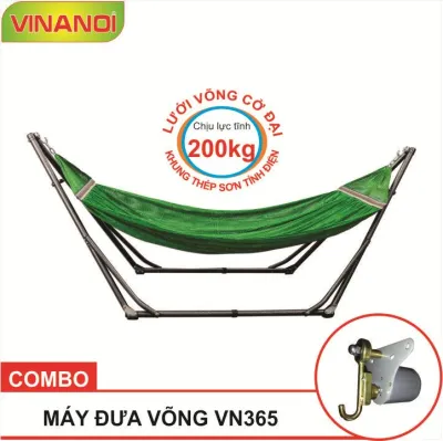 Võng xếp đưa tự động cho trẻ em và người lớn VINANOI (VN365-KVT). Khung thép Lưới đại màu xanh lá