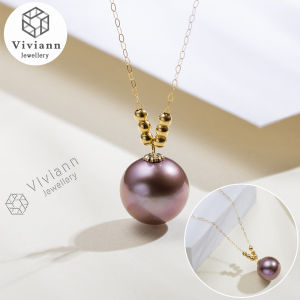 ViviannPearl Necklace Purple Pearl Pendant Fashion 18k Gold Clavicle Chain Women Fashion Vintage Pearl Necklace Party Necklace Elegant Chain Retro Accessories