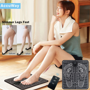 AccuWay EMS Foot Massage Mat USB Rechargeable Electric Foot Stimulator Massager Thigh Fat Burner with 6 Modes 9 Intensity LED Display Screen Foot Massage Machine for Relieve Feet and Legs Pain(瘦腿神器)