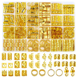 290Pcs Hair Jewelry for BraidsMetal Gold Rings Cuffs Clips for Dreadlock Accessories Hair Braids Jewelry Decorations