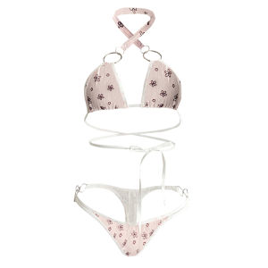 Lingerie Seksi hot Thong Wanita Crossover Tali Bra Set B023