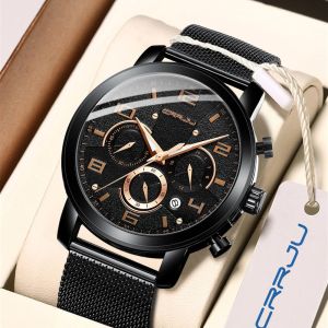 CRRJU Man Watches Waterproof Stainless Steel Mesh Strap with Date Unique Luxury Sport Dress WristWatch(2289)