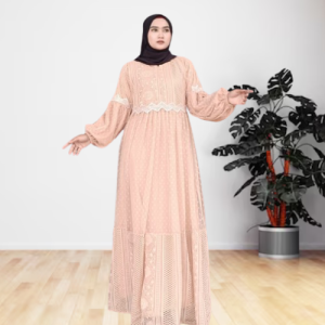 Gamis Wanita Lebaran 2024 Olivia Brukat Mix Furing Hyget Dress Wanita Kekinian Model Terbaru