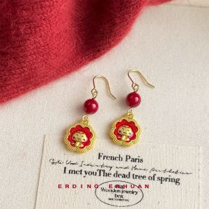JPTD Chinese Style New Year Earrings Heart Red Snake Year Drop Earring Aesthetic Elegant 2025 Women Earrings Women