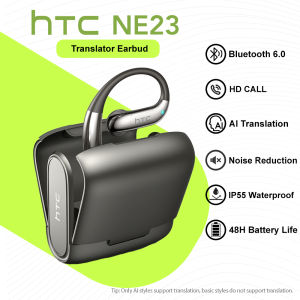 HTC NE23 AI Translator Earbud Wireless Bluetooth Earphone Smart Real-Time Translation Open Ear Earphone With Call Noise Reduction Comfortable To Wear Sport Headset With Mic Excellent Sound Quality IP55 Waterproof 48H Battery Life