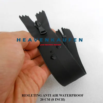 Resleting Zipper Anti Air Waterproof 20 cm Atau 8 inch Model Set Close-End Warna Hitam Harga Per 2 Biji
