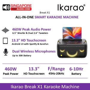 Ikarao Break X1 Smart Karaoke Machine 13.3" HD Touchscreen Android 13 460W Peak Power 2 Wireless Microphones