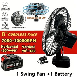 Cordless Fan 8 Inch Portable Fan Rechargeable Fan High Power Outdoor Desktop Cooling Fans Adjustable Lithium Battery Automatic Oscillating Fan
