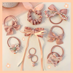 Túi 10 dây cột tóc/đồ buộc tóc đính nơ/hoa phiên bản Hàn quốc màu pastel siêu xinh cho bé