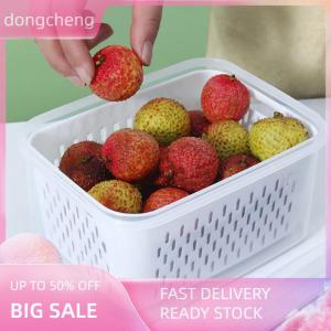 dongcheng กล่องถนอมอาหารผักผลไม้ใสสองชั้นพร้อมตะกร้าสะเด็ดน้ำปิดผนึกฝาปิดกล่องใส่ตู้เย็นในครัว