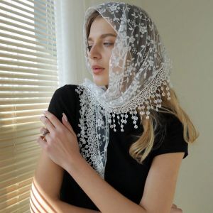 ERMENLED Breathable Lace Triangle Headscarf Solid Color Embroidered Hijab Scarf Head Accessory Womens Head Veil