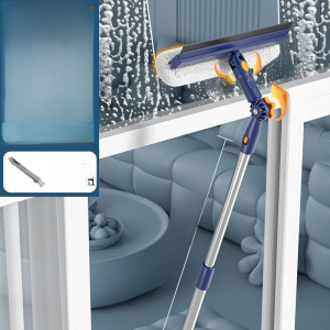 ไม้ปาดน้ำกระจกแบบยืดหดได้ 2-in-1 พร้อมหัวขูด หัวหมุนได้ 360° สำหรับทำความสะอาดกระจก ด้ามจับปรับได้ ช่วยให้เอื้อมถึงได้ง่าย ไม่ทิ้งคราบ