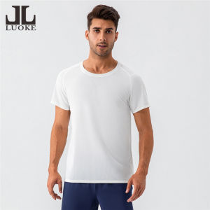 Luoke Mens round neck loose fitting sports sweat wicking quick drying breathable fitness short sleeves