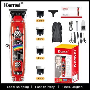 Kemei 1752 Transparent red Cordless USB-C Electric Mens Hair Trimmer Clipper with Sharp Stainless Steel Blades