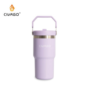 CIVAGO(20oz/30oz)กระติกน้ำเก็บความเย็นสแตนเลสความจุสูง พร้อมหลอดพับได้ ระบบไอซ์ล็อค