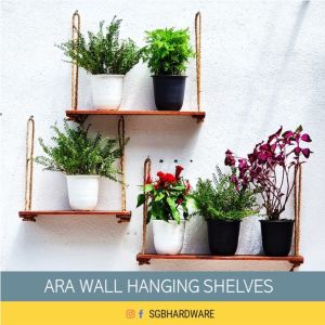 ARA WALL HANGING SHELVES FLOAT RACK ROPE WOODEN SHELF UP