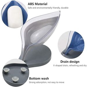Fans Tone Decorative Drainage Leaf Shape Soap Box Self Draining Soap Holder with Draining Tray for Shower Bathroom Kitchen