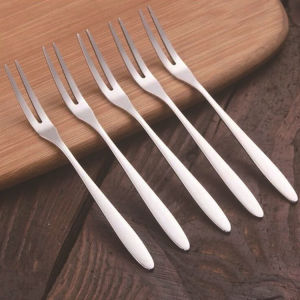 Polocat 5pcs Stainless Steel Two Prong Fruit Fork Snack Cake Dessert Forks Western Style Tableware Cafe Home Kitchen Accessoriess