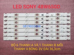 THANH ĐÈN LED TIVI SONY 48W650D HÀNG MỚI 100% BỘ 7 THANH 6 THANH A VÀ 1 THANH B MỖI THANH 4 BÓNG 3V DÀI 363cm