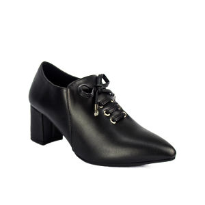 Mario D Boro Womens Elegant Black Leather Mid-Calf Pumps with Block Heel and Embellished Bow LX 26446 C49