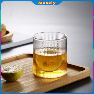 Masely 300ml Glass Coffee Cup Tea Milk Yogurt Mug Creative Transparent Straight Vertical PatternDrinkware