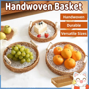 Handwoven Storage Basket Round Rectangle Rattan Serving Decor Kitchen Tool Ramadan Food Flower Tray