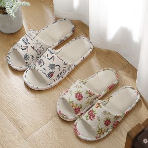 【SG Stock】House Slippers Women Shoes Linen Slippers Coulpe Cotton Linen Slippers Non-slip Soft Slippers Home for 4 Seasons
