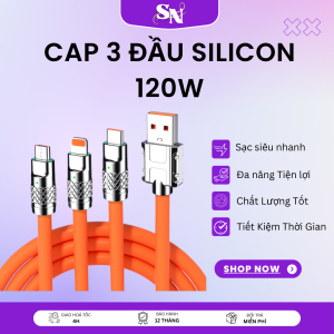 Cáp Sạc Nhanh 3 đầu Hợp Kim Kẽm 120W 6A Cáp Sạc 3 Đầu Silicon Mập Nhiều Màu Dây sạc 3 đầu - Giá Tốt Miễn Phí Vận chuyển Dây Cáp 3 Đầu Đa Năng Sạc Điện Thoại Silicon 3 Màu Cáp Sạc Nhanh 120W Cá Mập Bọc Thép 3 Đầu