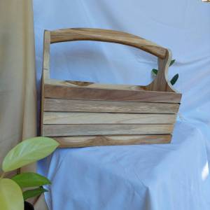 Wooden Basket ตะกร้าไม้สักไซค์ใหญ่ กระเช่าใหญ่ ตะกร้าปิกนิค ตะกร้าไวด์ ตะกร้าม้วน งานไม้สักทอง