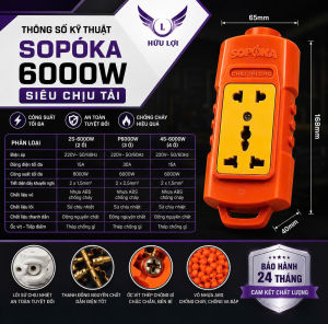 Ổ Cắm Không Dây SOPOKA 6000W 2S/P6000W/4S Lõi Sứ Chịu Nhiệt Vỏ ABS Tự Đấu Dây