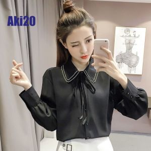 Aki20 Blouse for Woman 2024 New Design Korean Style Loose All-match Chiffon Women Long Sleeve Shirt Women Blouse