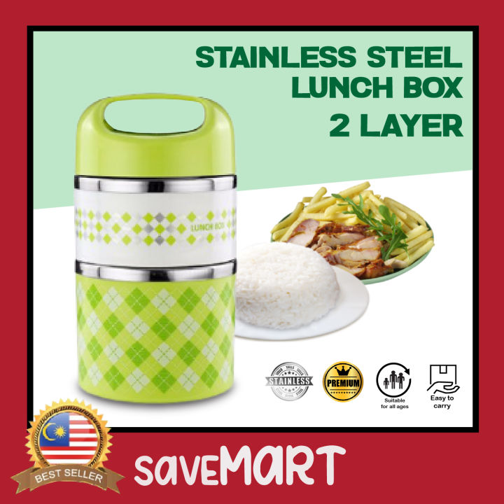 Colourful Stainless Steel Lunch Box 2 Layer Food Storage/Bekas Makanan